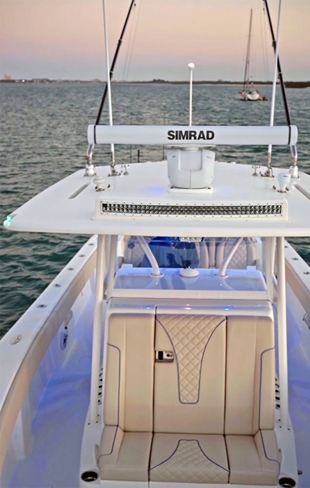 Image of the front seat of the Change 'N Latitude's SeeVee 370z Fishing Charter Boat