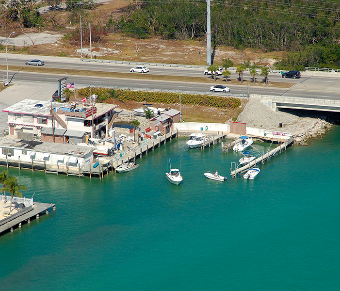sky view image of Captain Hooks Marina & Dive Center in Marathon, Florida.